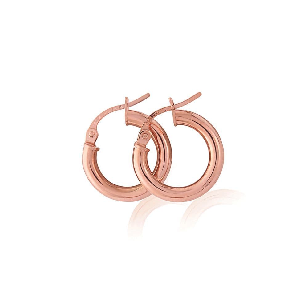 9ct Pink Rose Gold 2.5mm Gauge Plain Hoop Earrings 15mm ERNR02819