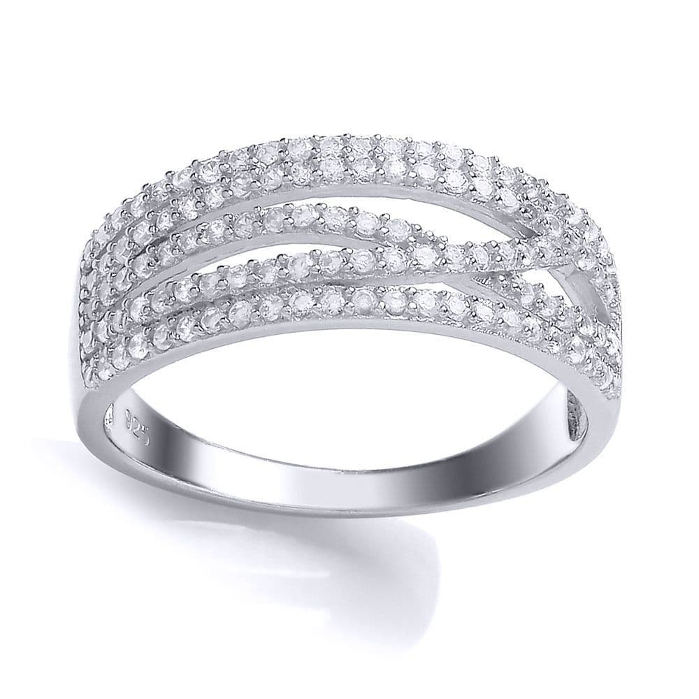 Silver CZ Fancy Crossover Eternity Ring Q