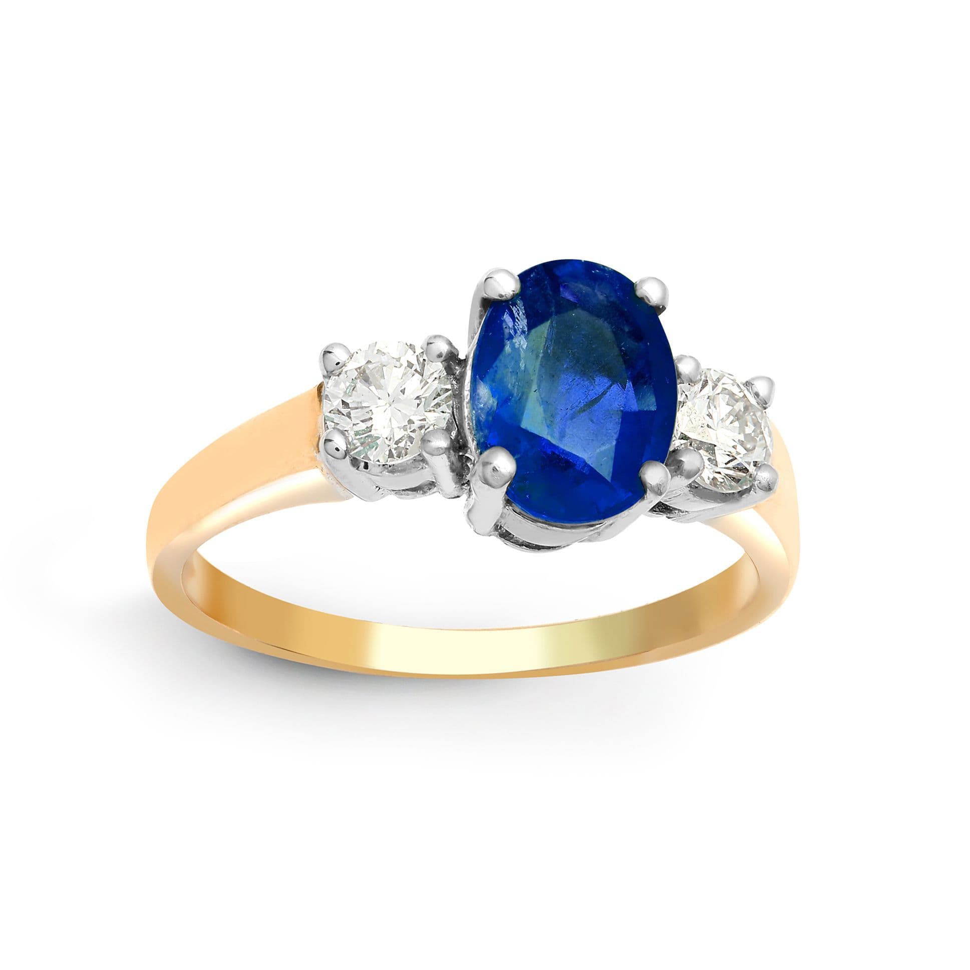 18ct Gold Diamond Sapphire Trilogy Engagement Ring 8mm X