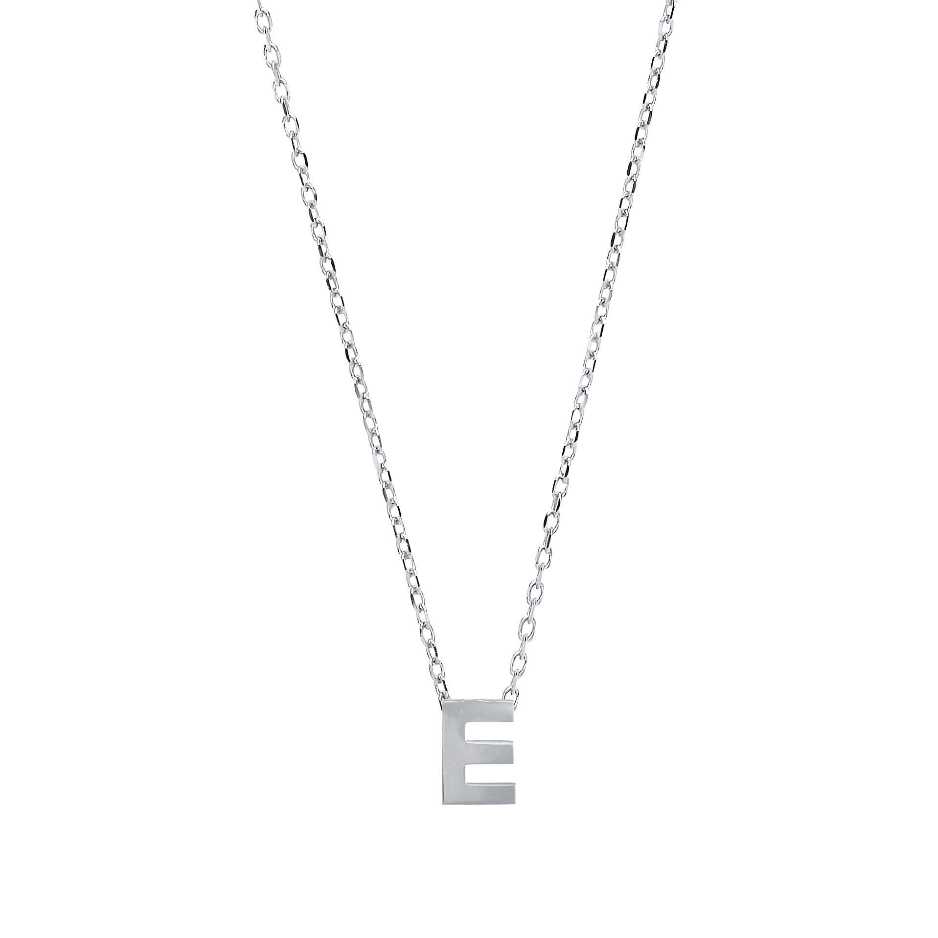 Silver Letter E Initial Pendant Necklace 18 inch