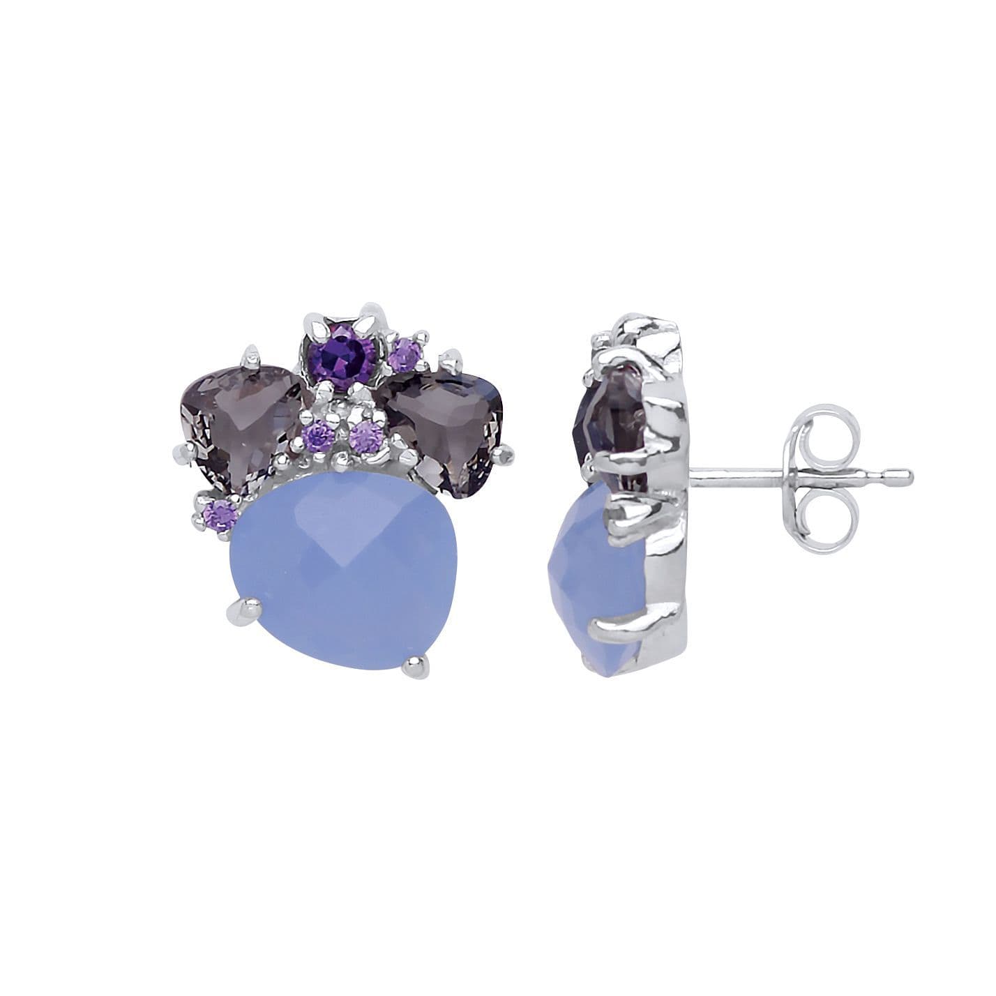 Silver lilac Oval Quartz Pebble Stud Earrings