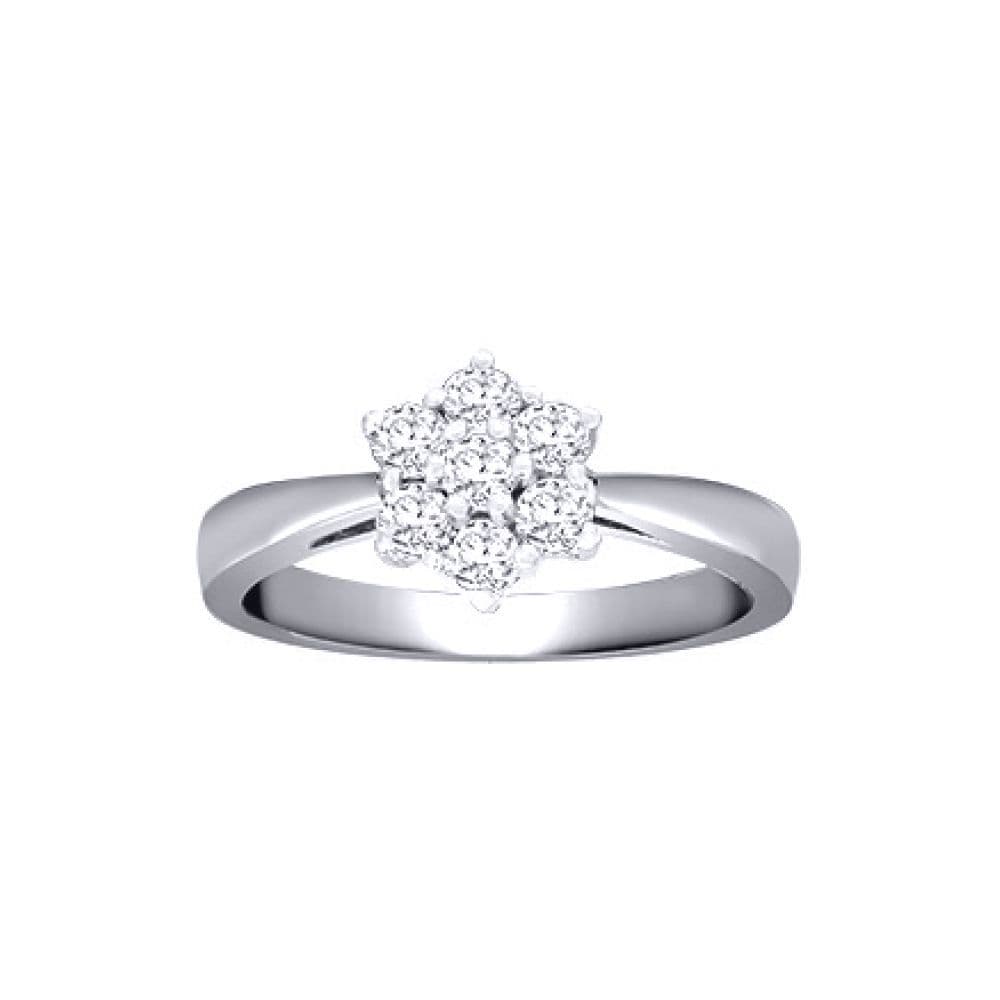 18ct White Gold 0.5ct Diamond 7 Stone Flower Cluster Ring 8mm P