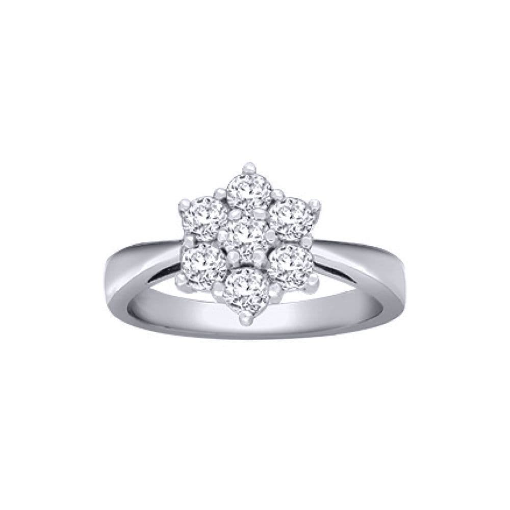 18ct White Gold 1ct Diamond 7 Stone Flower Cluster Ring 11mm Q