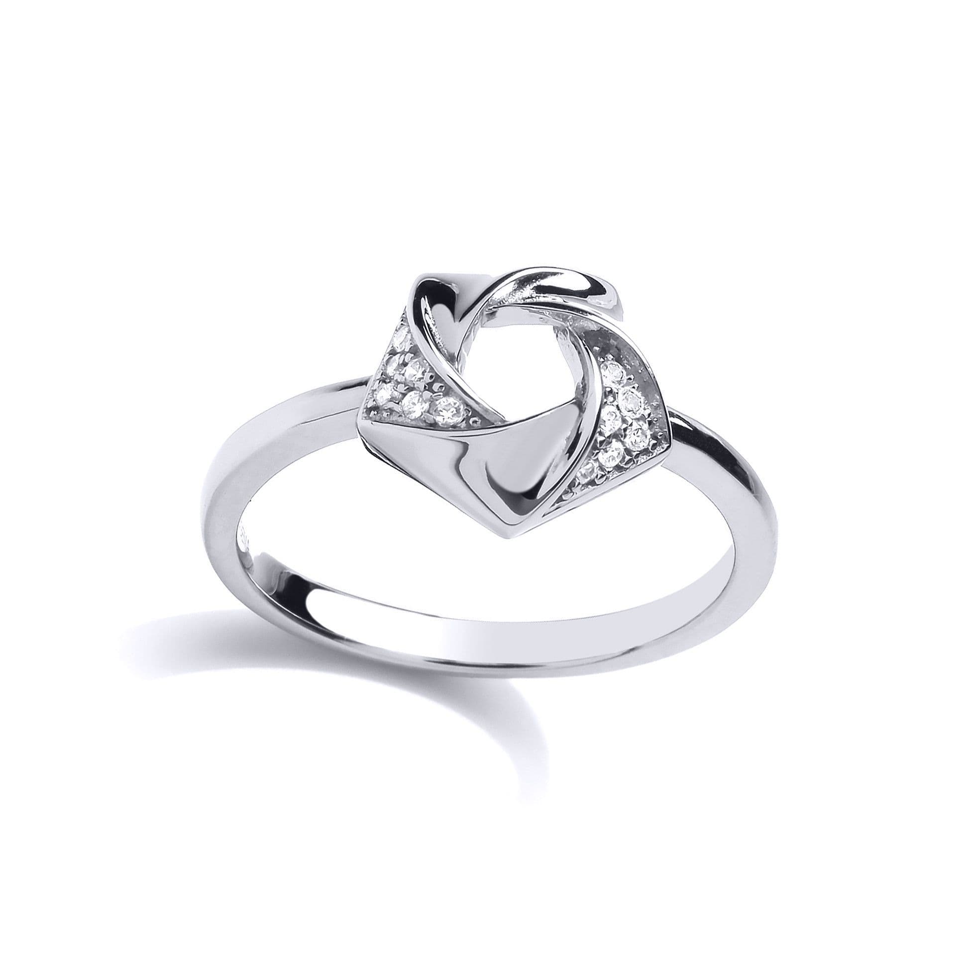 Silver CZ Swirling Pentagon Flower Dress Ring N