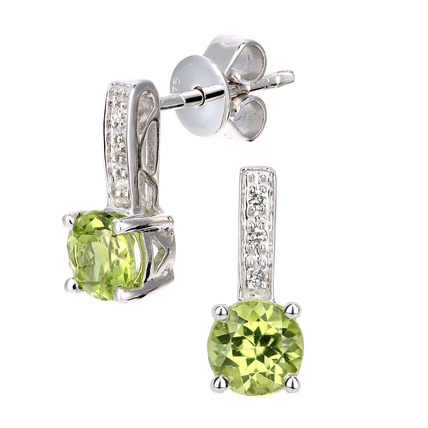 9ct White Gold Diamond Peridot Inverted Lollipop Drop Earrings DE1AXL601WPD
