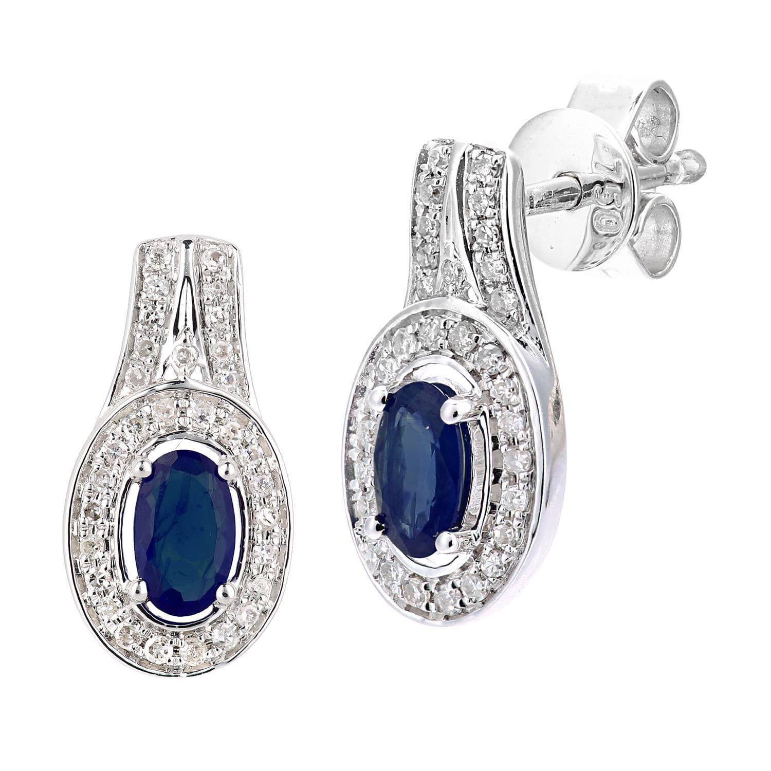 18ct White Gold Diamond Oval 0.7ct Sapphire Cluster Drop Earrings DE1AXL609W18SA