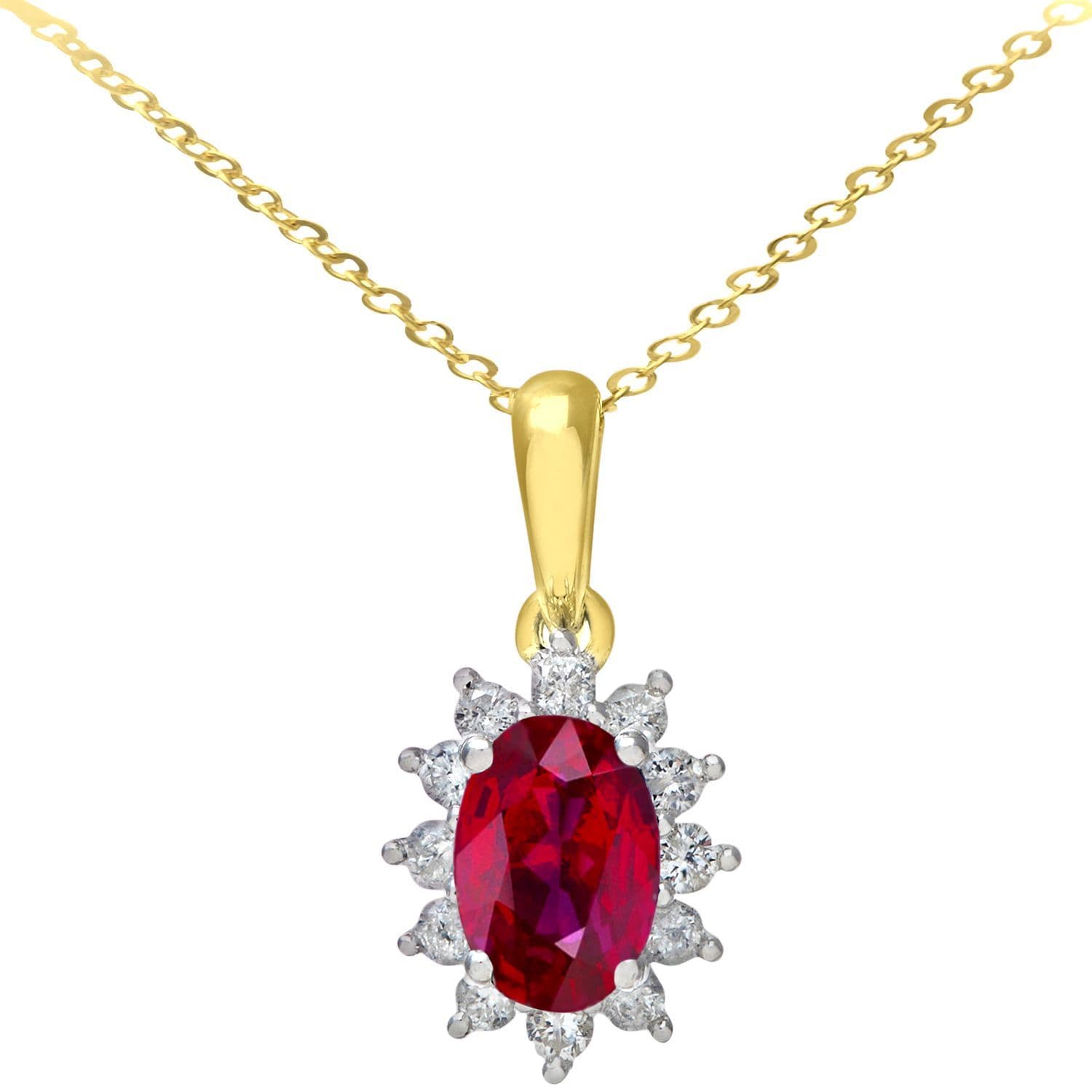 9ct 1 4ct Diamond Oval 1.1ct Ruby Cluster Necklace 18" PP0AXL5203Y RU