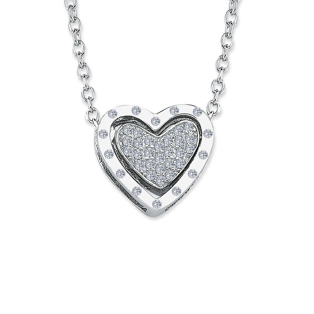 CZ Glitzy Frame Love Heart 1.1mm Pendant Necklace 16" + 1" ANC069