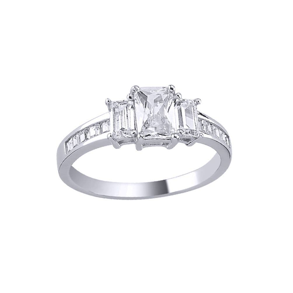 Silver Baguette Emerald cut CZ Channel Trilogy Engagement Ring ARN138 K
