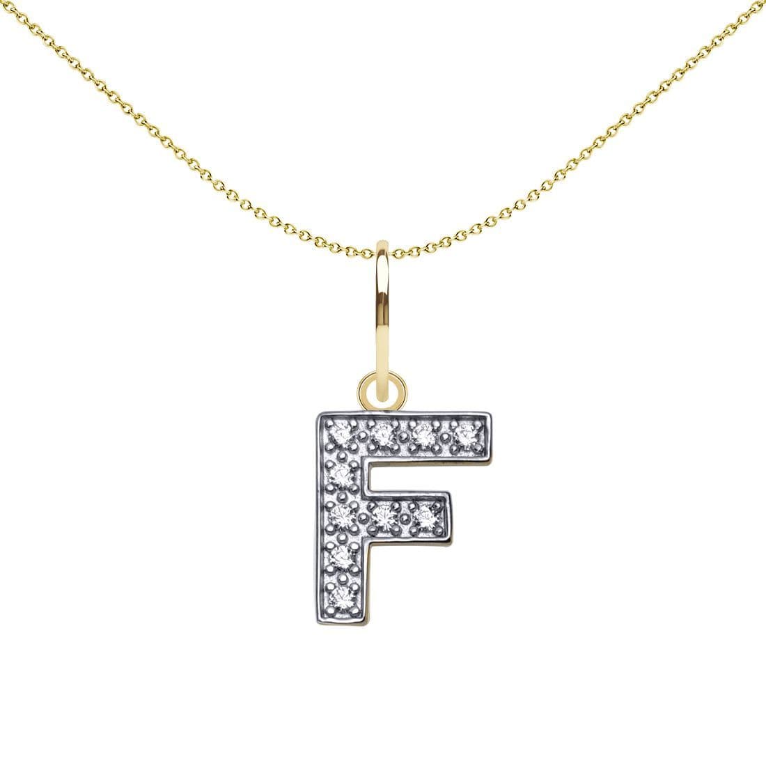 9ct 2 CZ 10mm Block Font Initial Pendant Letter F JIN021 F