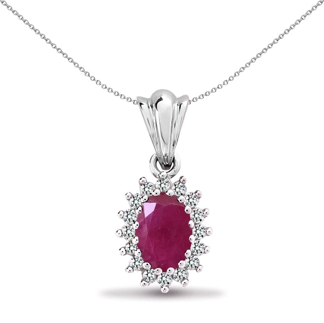 9ct White Gold Diamond Red Ruby Royal Cluster Pendant 9P162