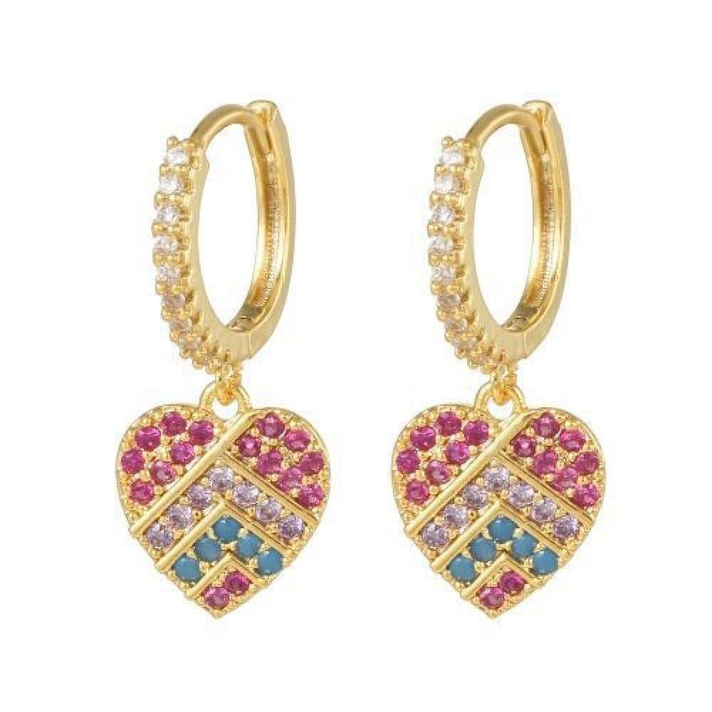 plated Silver Pastel CZ Love Heart Huggie Hoop Drop Earrings AER160