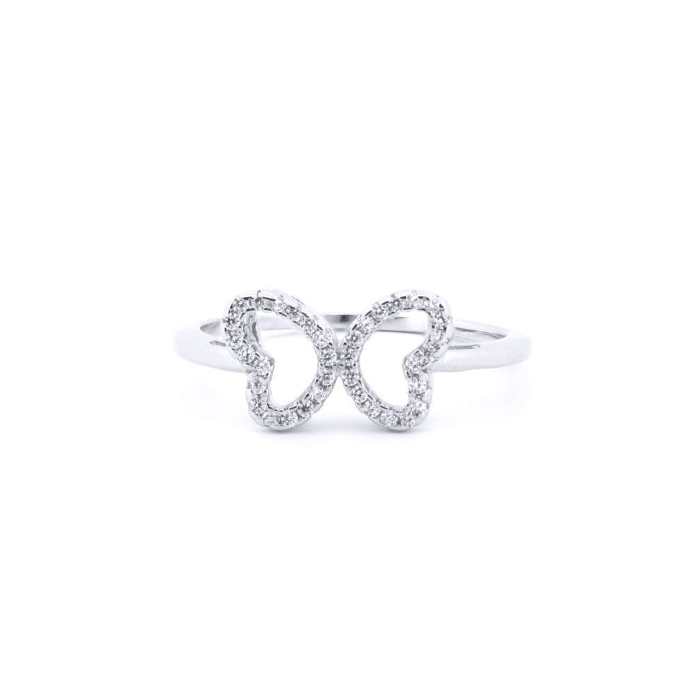 Silver Round CZ Butterfly Outline Dress Ring K