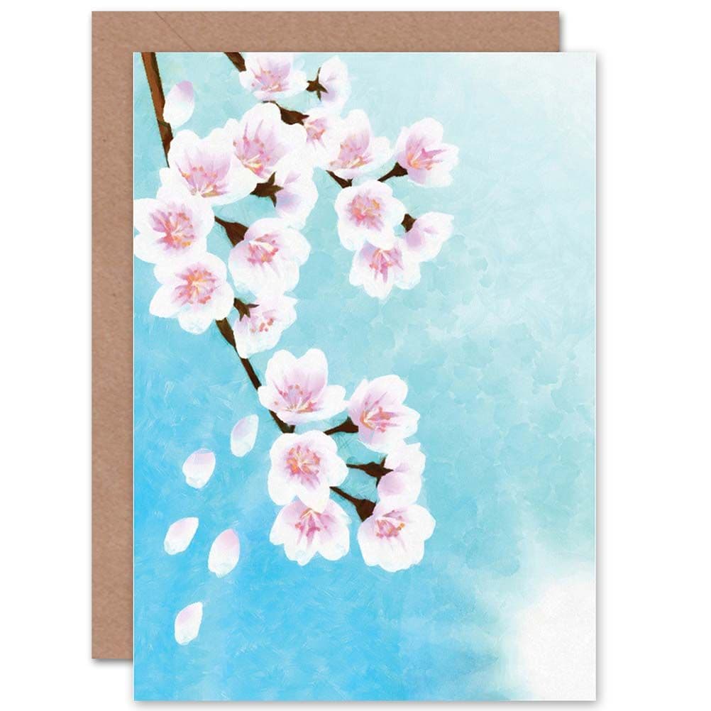 Cherry Blossom Floral Flower Painting Drawing Greetings Card