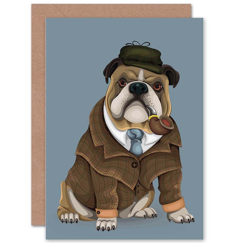 Detective Bulldog Pet Sherlock Pipe Clothes Greetings Card