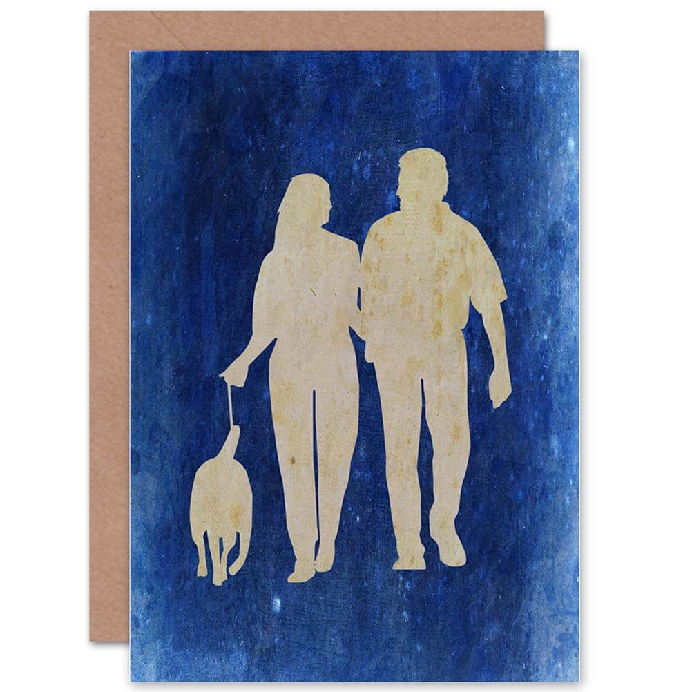 Family Dog Couple Romance Walk Silhouette Grunge Greetings Card