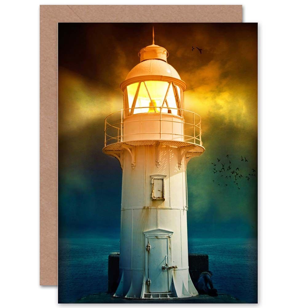 Light House Pier Sunset Nautical Sea Greetings Card