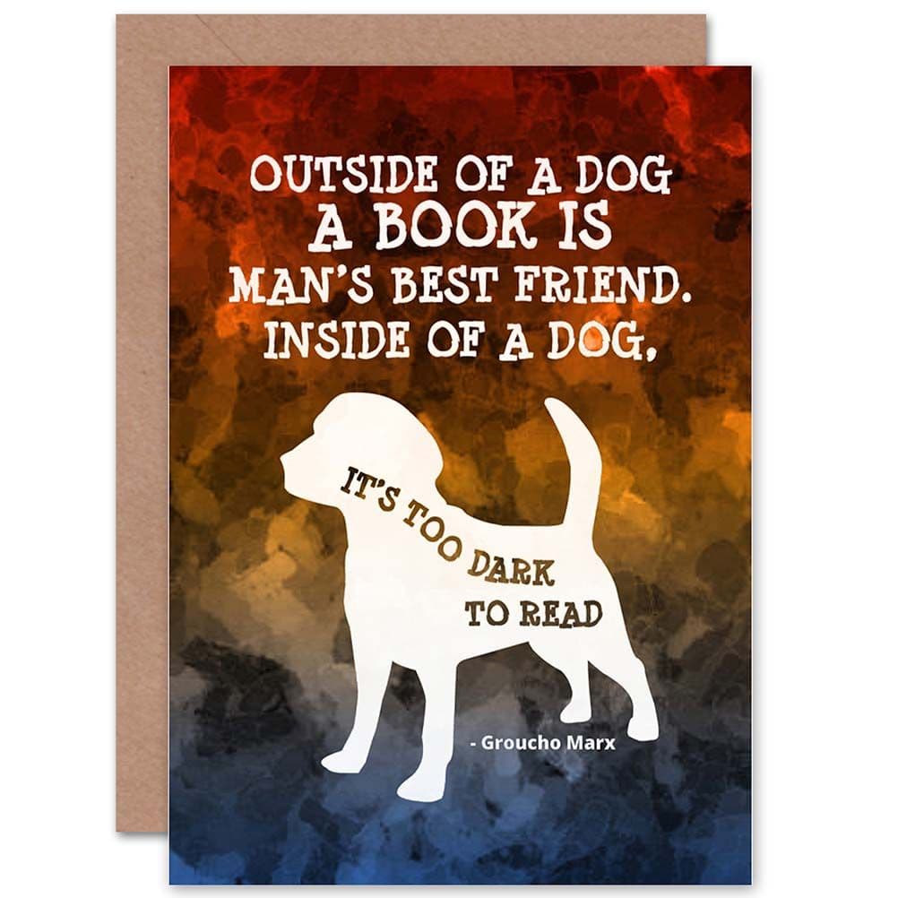 Outside Book Dog Too Dark Read Groucho Marx Joke Greetings Card