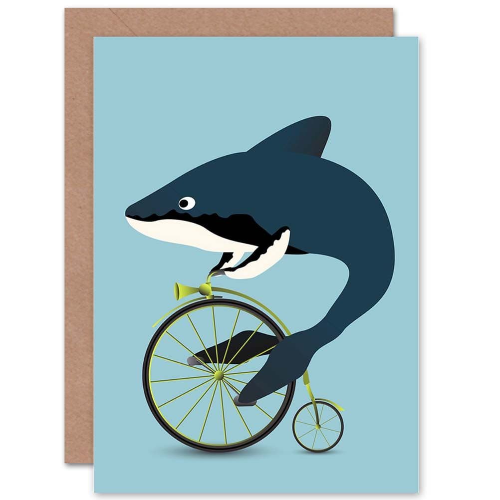 Whale Shark Bicycle Penny Farthing Absurd Funny Greetings Card