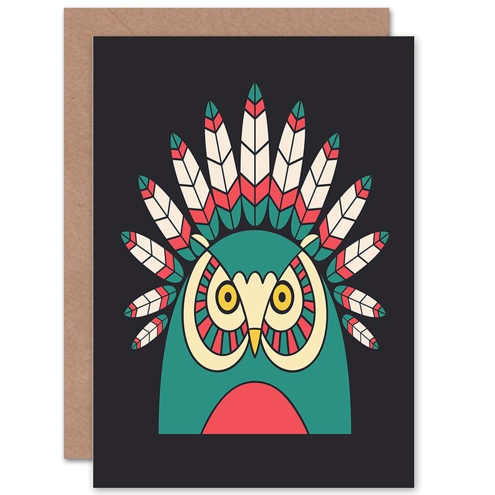 Abstract Owl Head Native American Design Greetings Card