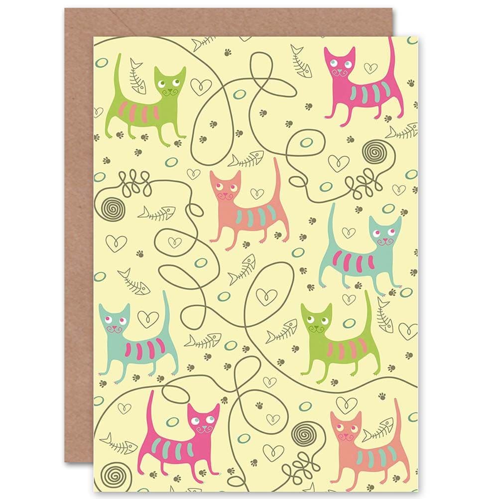 Cute Cartoon Cats String Kittens Greetings Card