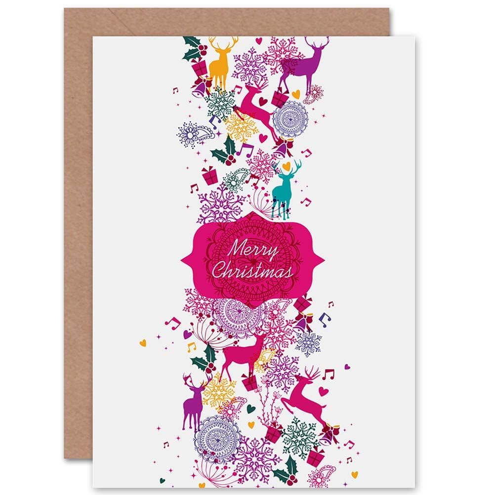Merry Christmas Reindeer Snowflakes Pattern Xmas Greetings Card