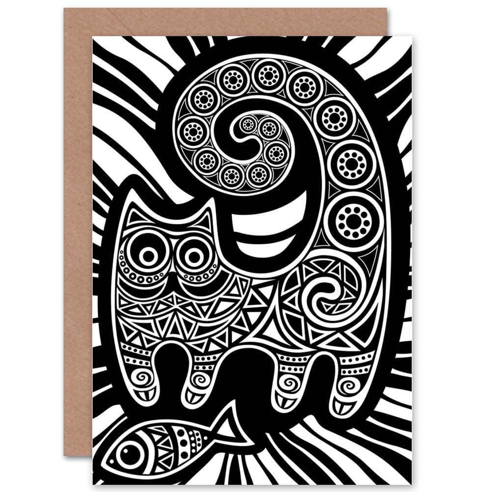 Painting Stylised Cat Fish Ornate Pattern Greetings Card