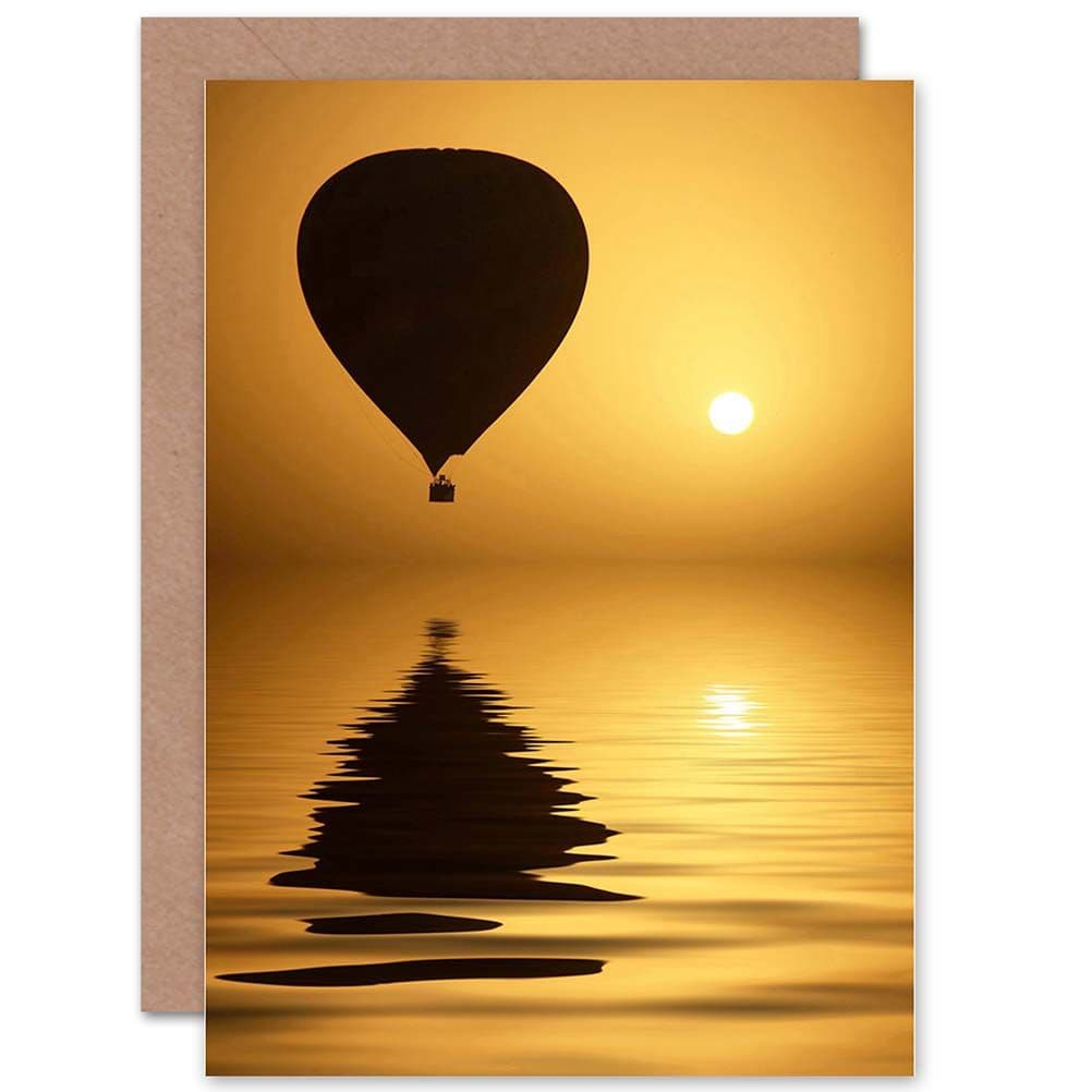 Hot Air Balloon Sihouette Sun Sea Greetings Card