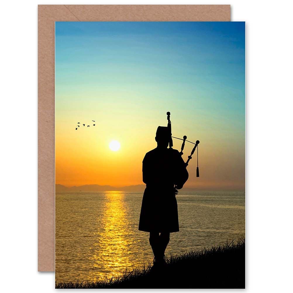 Sunset Scots Piper Silhouette Greetings Card