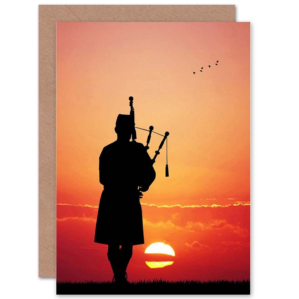 Sunset Solitary Scots Piper Silhouette Greetings Card