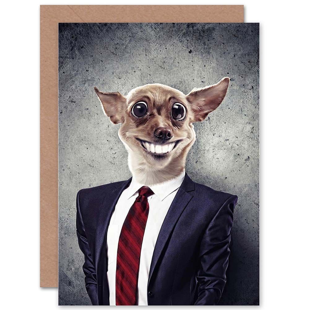 Dog Wearing Suit Chihuahua Smile Funny Greetings Card