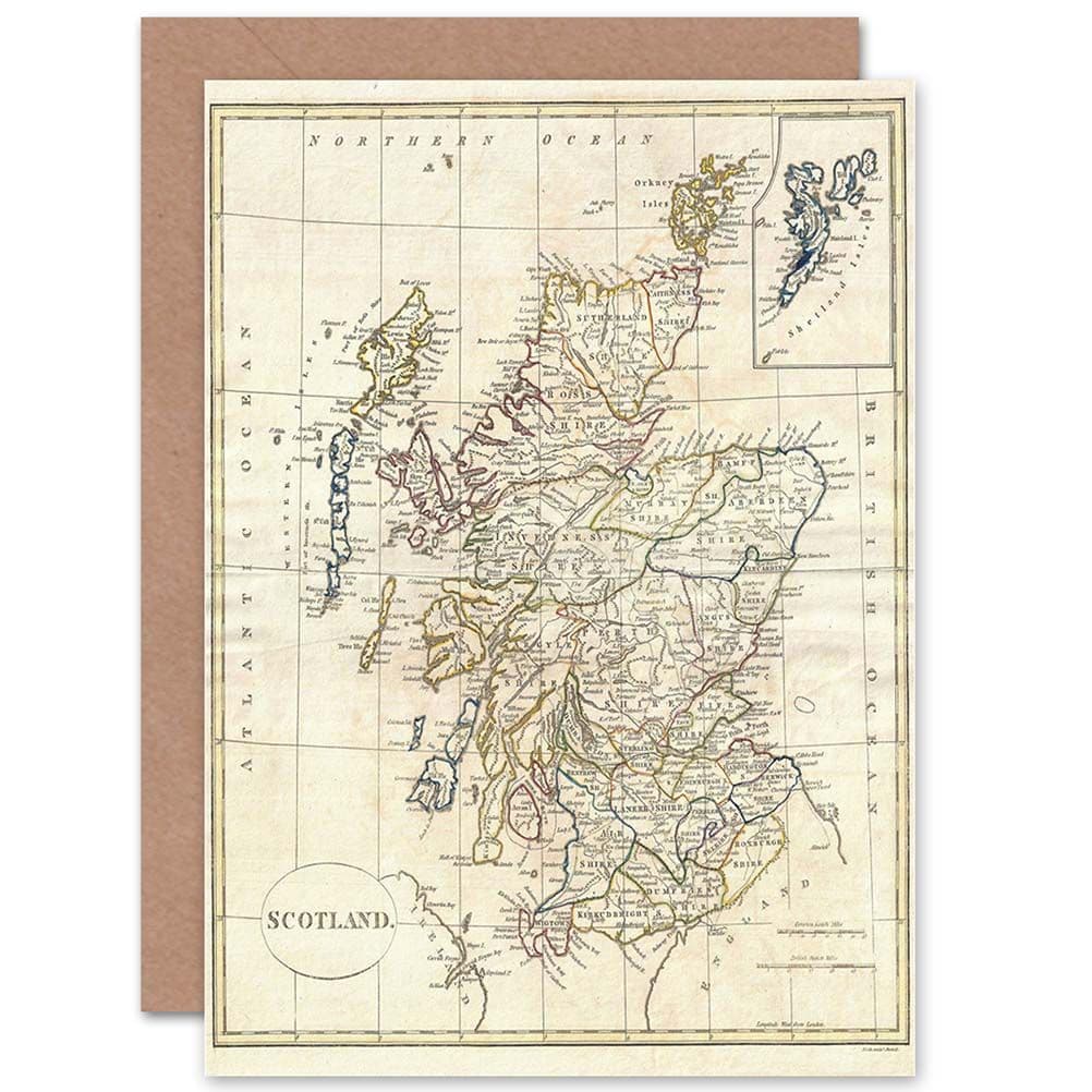 1799 Clement Cruttwell Map Scotland Birthday Greetings Card