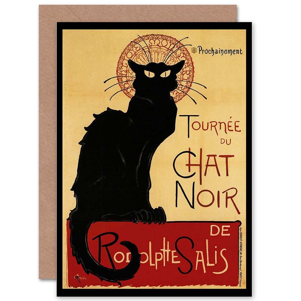 Black Cat Chat Noir Rodolphe Paris France Birthday Greetings Card