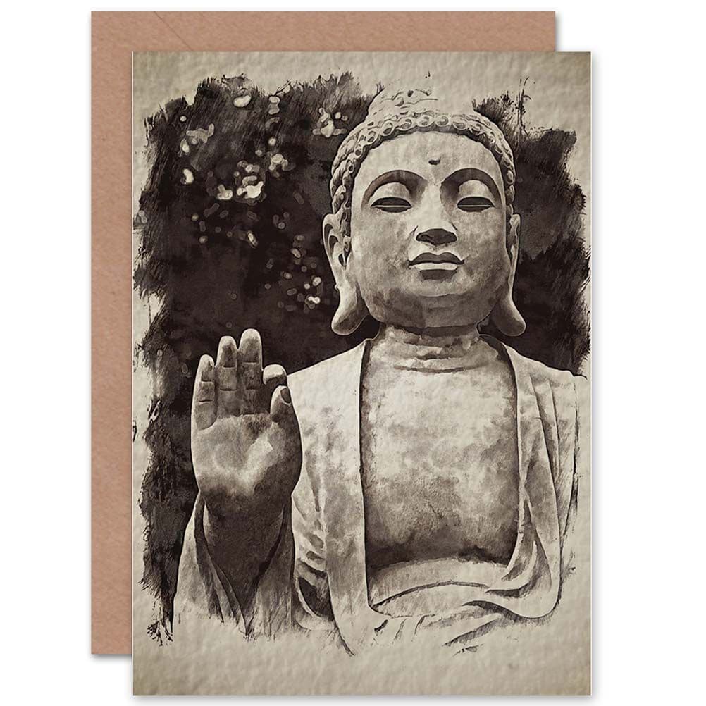Buddha Statue White Stone Meditation Photo Greetings Card