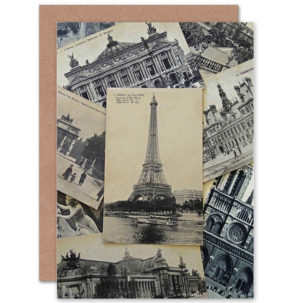 Collage Post Paris France Eiffel Tower Antique Greetings Card