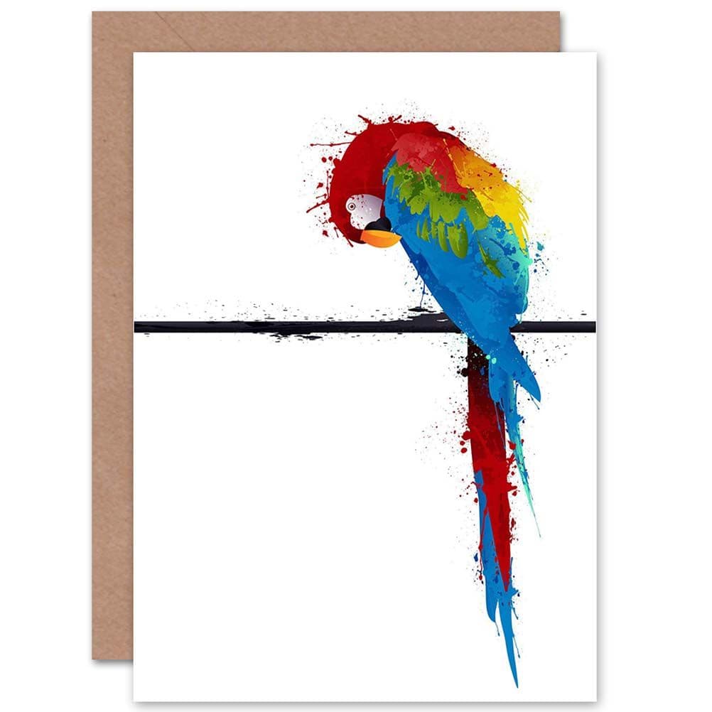 Dt Paint Splat Parrot Birthday Greetings Card