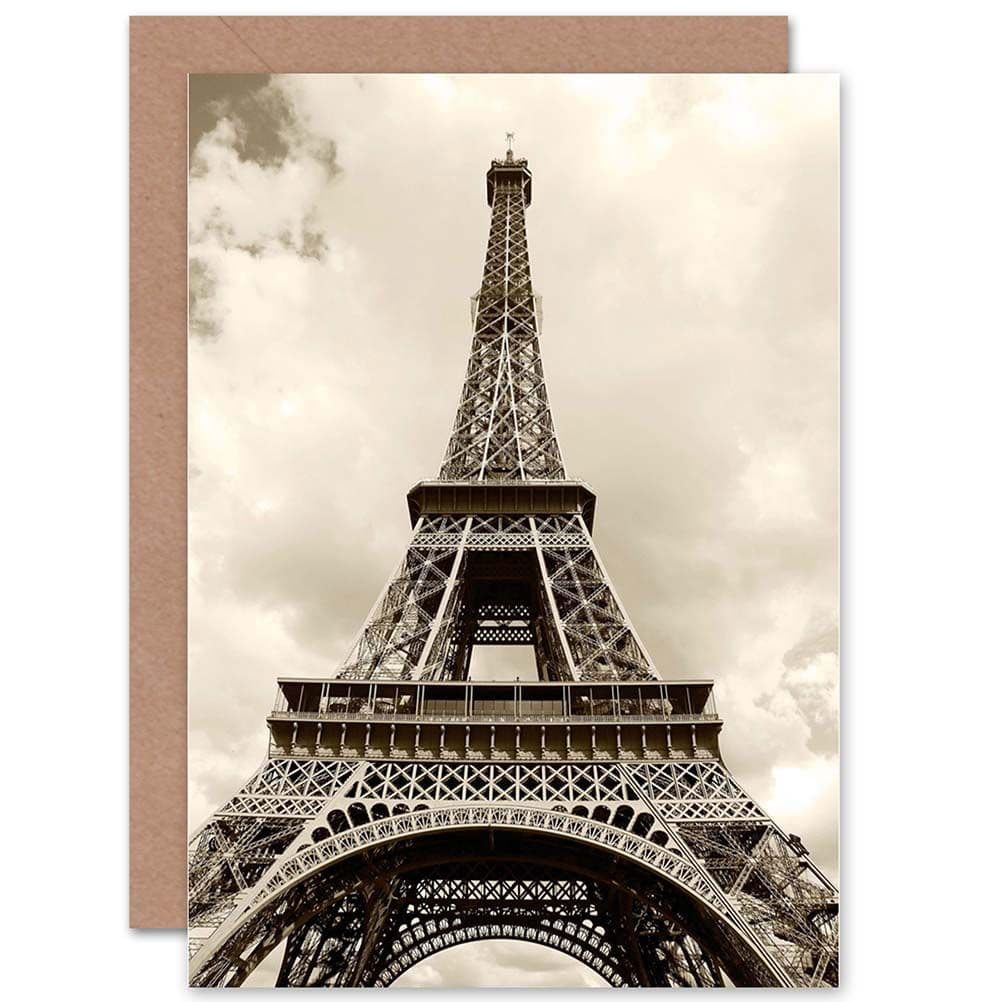 Eiffel Tower Sepia Paris France Iconic Birthday Greetings Card
