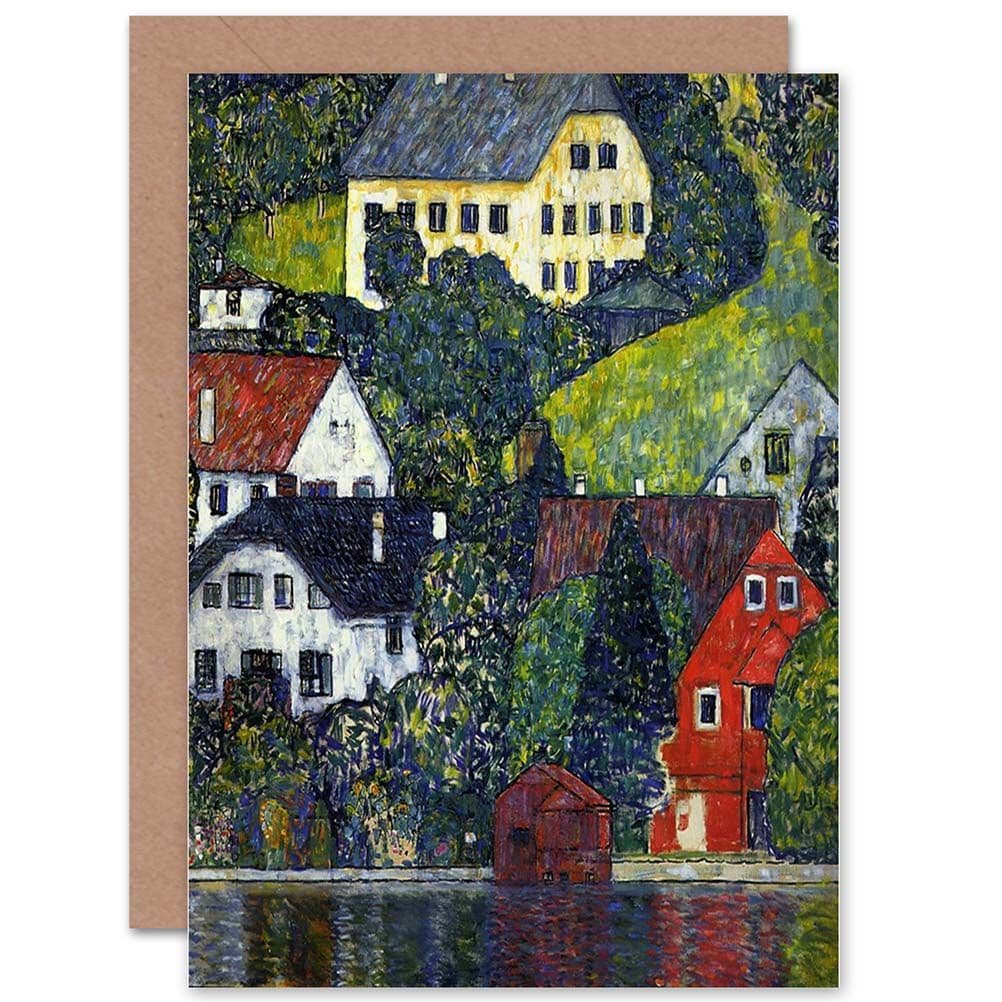 Gustav Klimt Art Houses At Unterach On Attersee Greetings Card