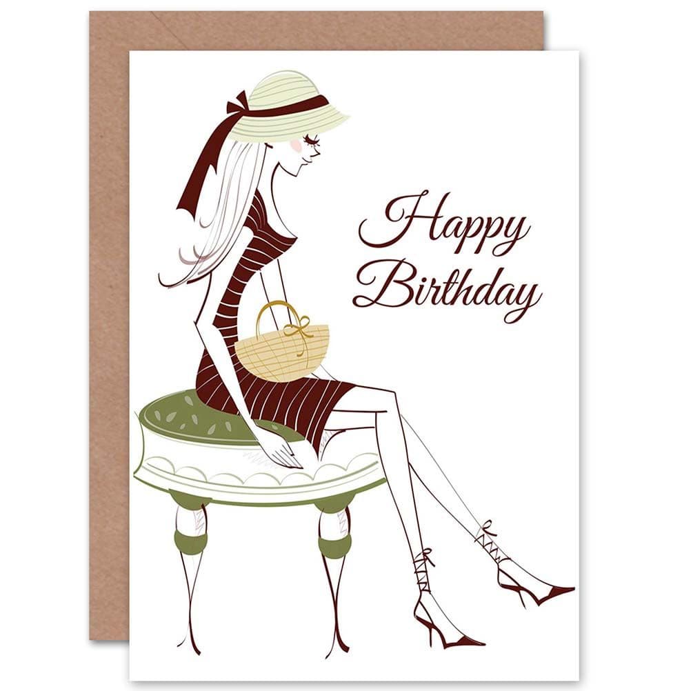 Happy Birthday Painting Stylish Cartoon Fashion Girl Greetings Card