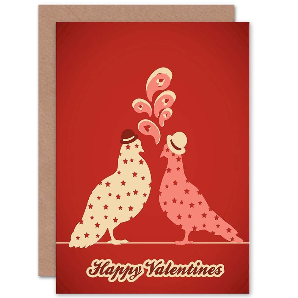 Happy Valentines Stylised Pigeons Bowler Hat Stars Greetings Card