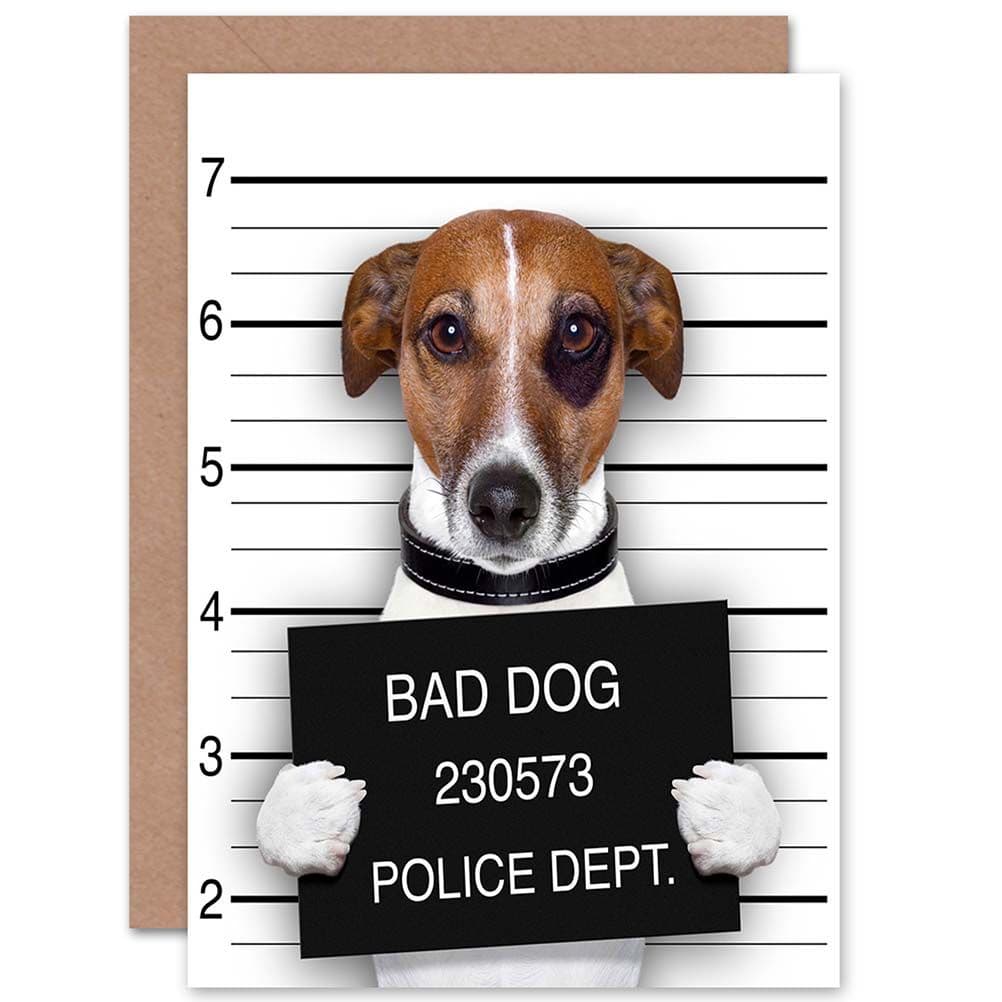 Jack Russell Dog Mugshot Police Bad Photo Birthday Greetings Card