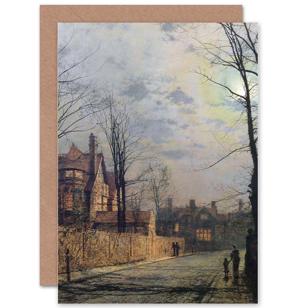 John Atkinson Grimshaw Paintings Moonlit Street Scene Greetings Card