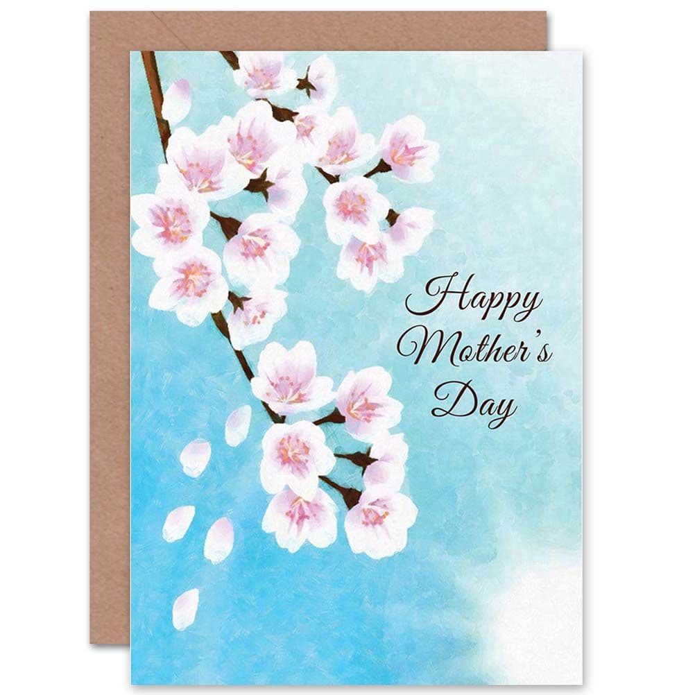 Mothers Day Cherry Blossom Floral Flower Drawing Greetings Card