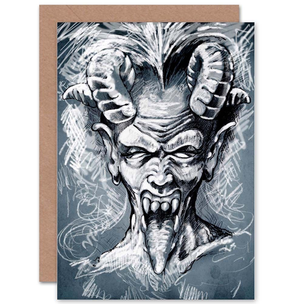 Painting Drawing Portrait Devil Demon Horns Tongue Greetings Card
