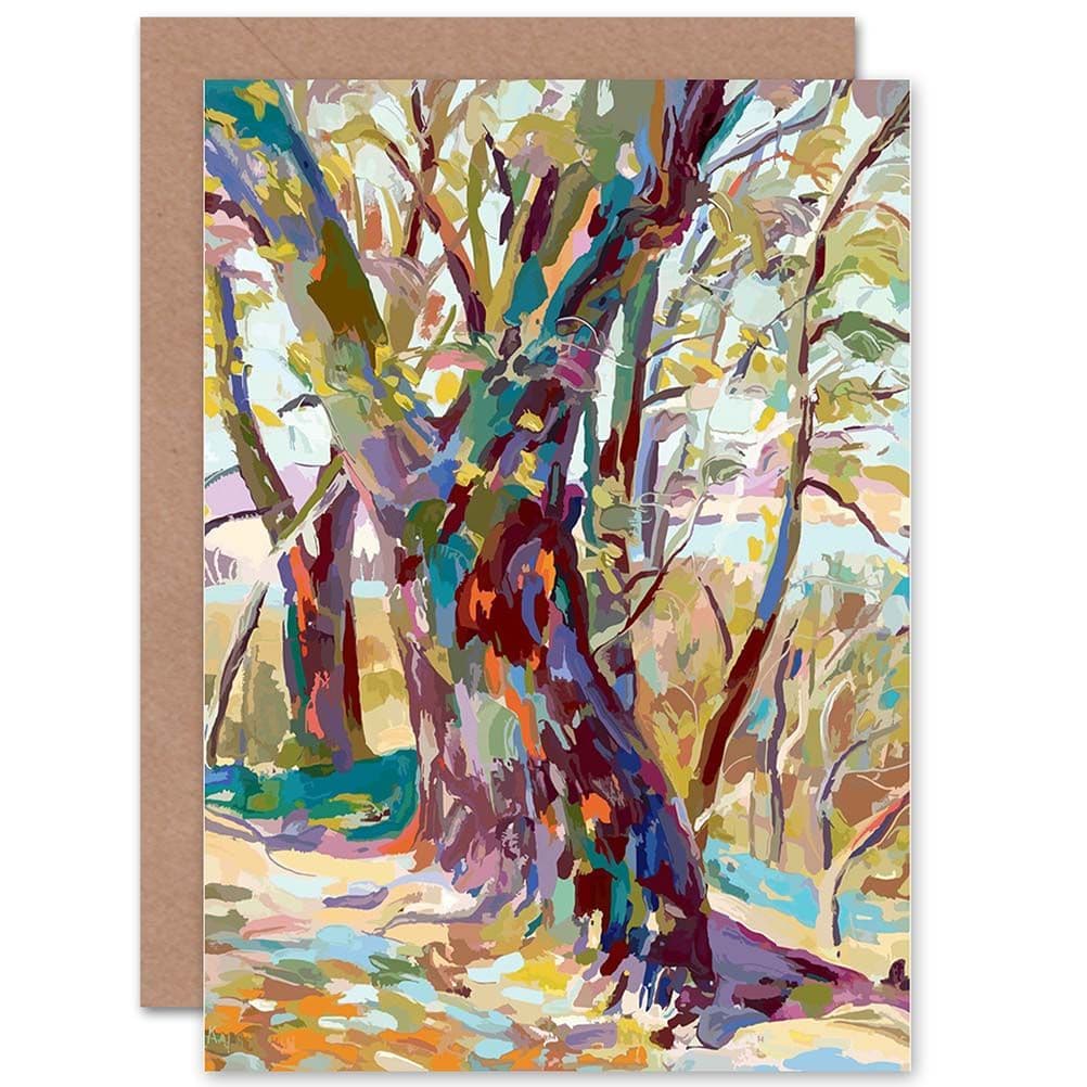 Multicoloured Trees Branches Forest Greetings Card