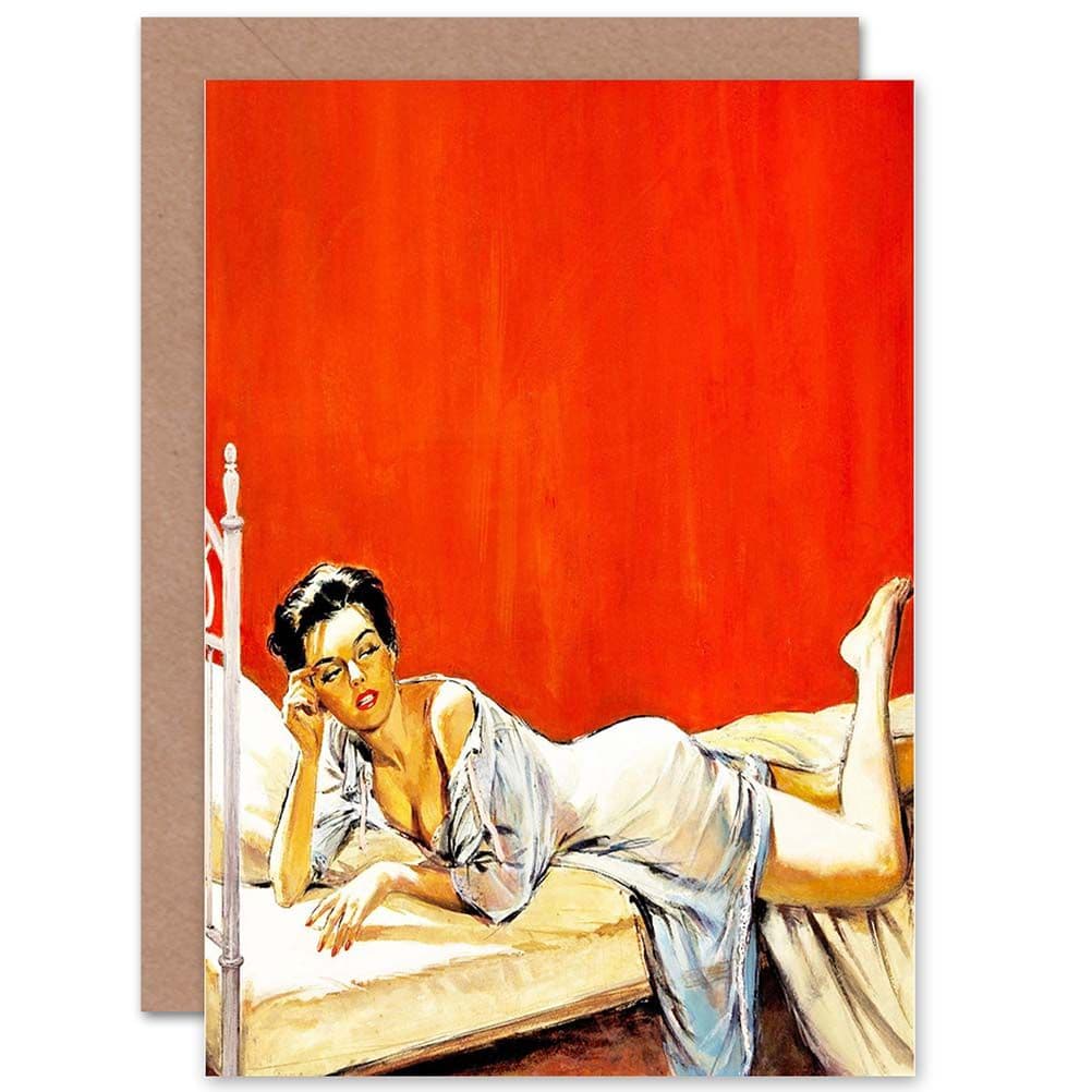 Painting On Bed Mystery Wall Pin Up Greetings Card