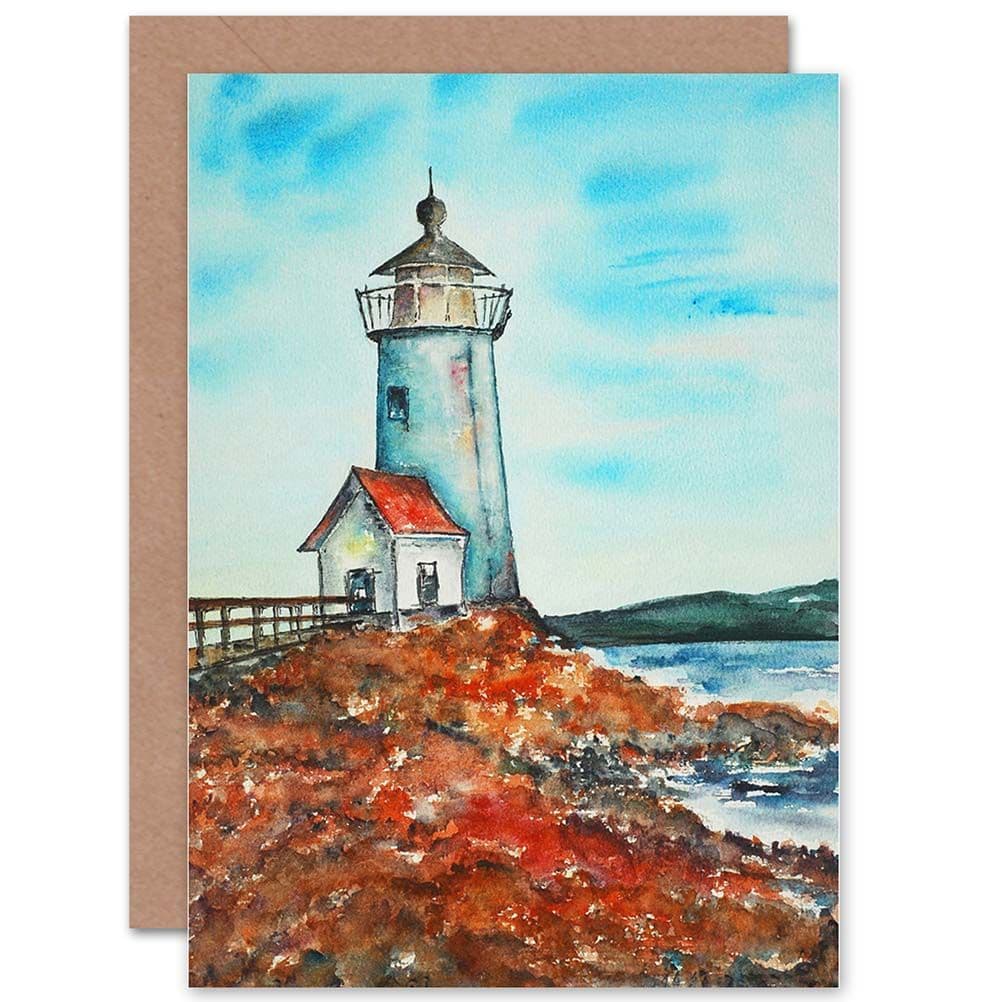 Painting Landscape Seascape Lighthouse Shore Sea Sky Greetings Card