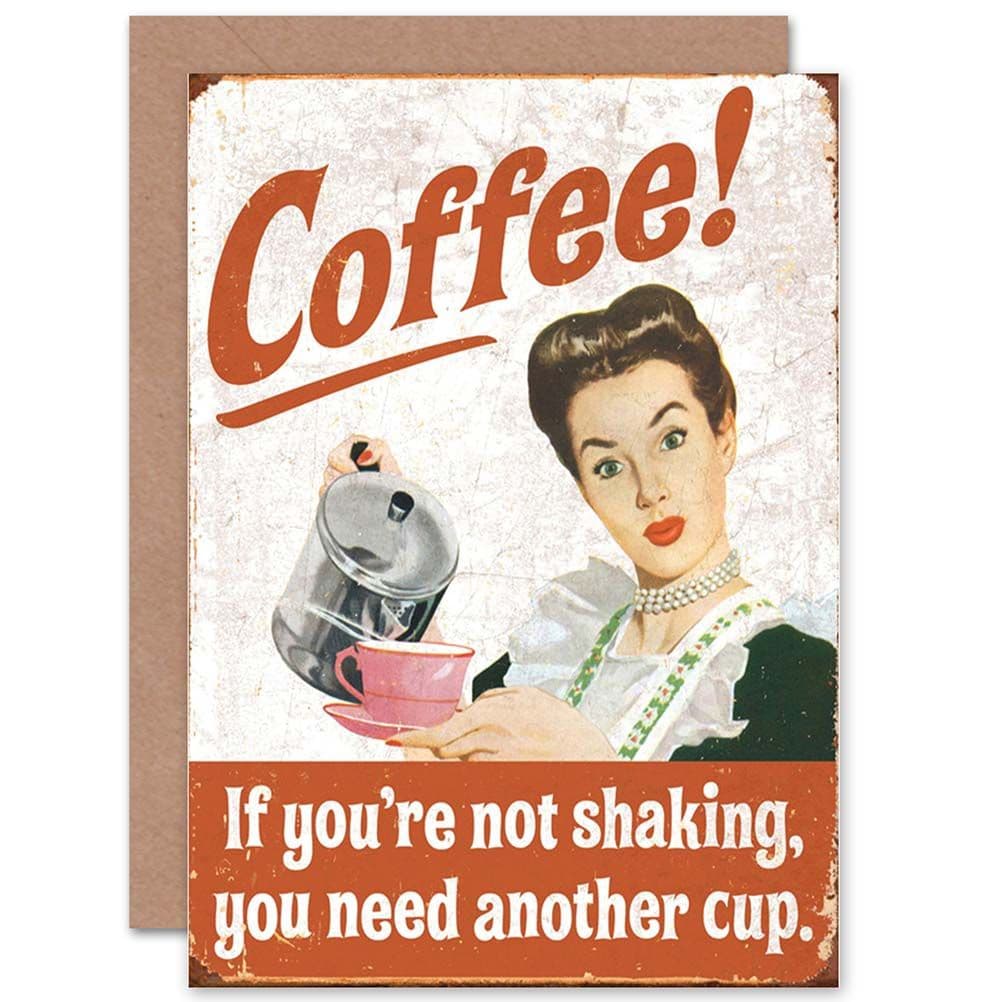 Painting Mock Ad Coffee Caffiene Shaking Funny Stressed Greetings Card