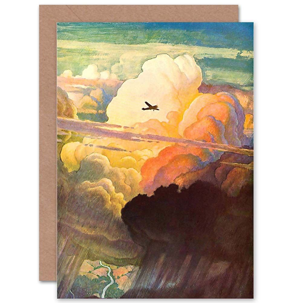 Painting Sky Clouds Aeroplane Flight 1938 Greetings Card
