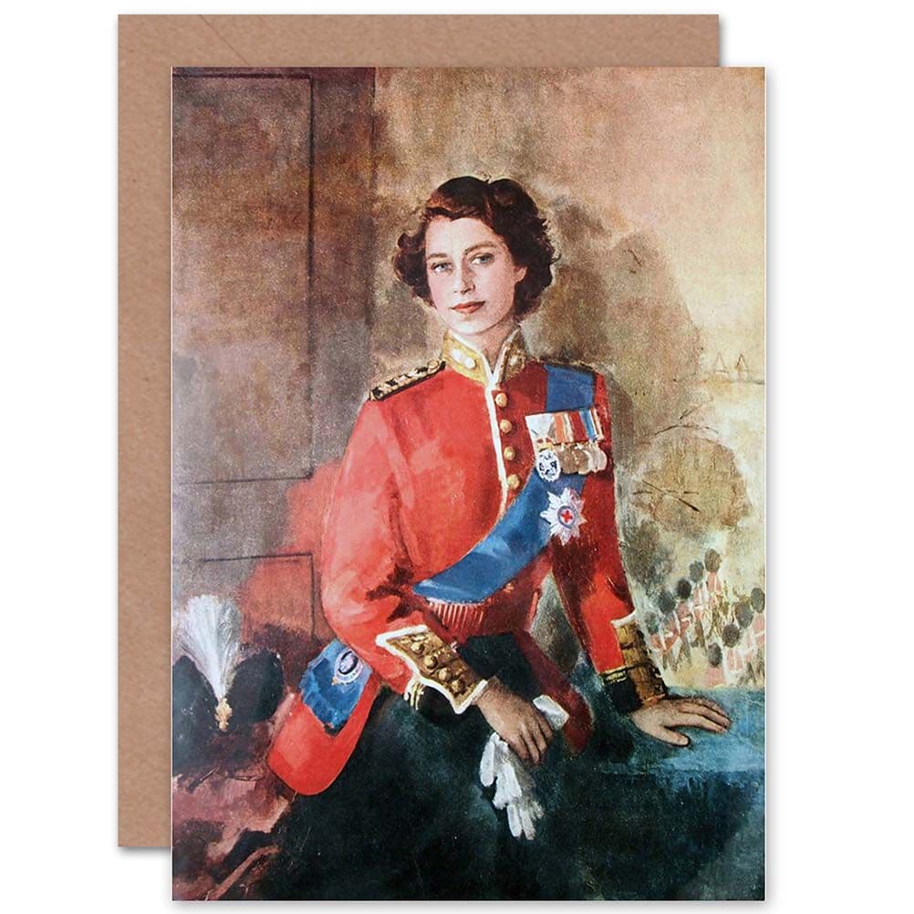 Painting Queen Elisabeth Military Regalia Portrait Greetings Card